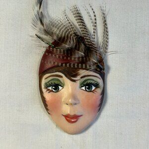 Vintage 1992 Maria Fortier Brooch Lapel Pin Art Deco Flapper Girl ~ 2-1/2"